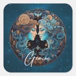 Celestial Twins Zodiac Symbool Zwart Goud Tweeling Vierkante Sticker