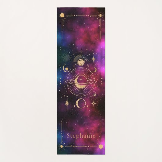 Celestial Universe Monogram Gouden Glitter Bourgog Yogamat (Voorkant)