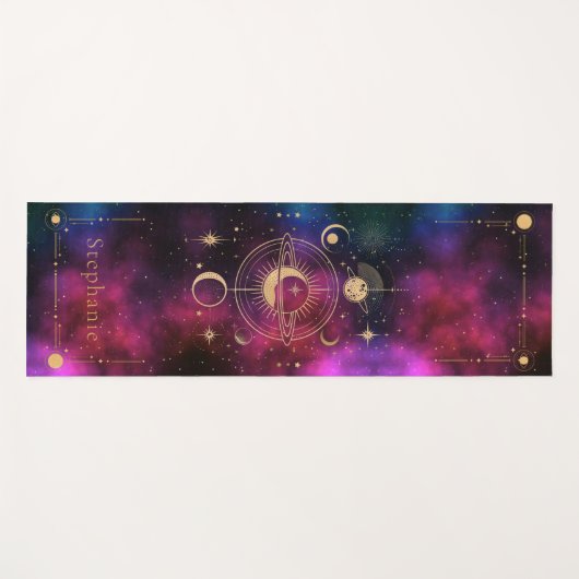 Celestial Universe Monogram Gouden Glitter Bourgog Yogamat (Voorkant (horizontaal))