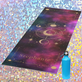 Celestial Universe Monogram Gouden Glitter Bourgog Yogamat
