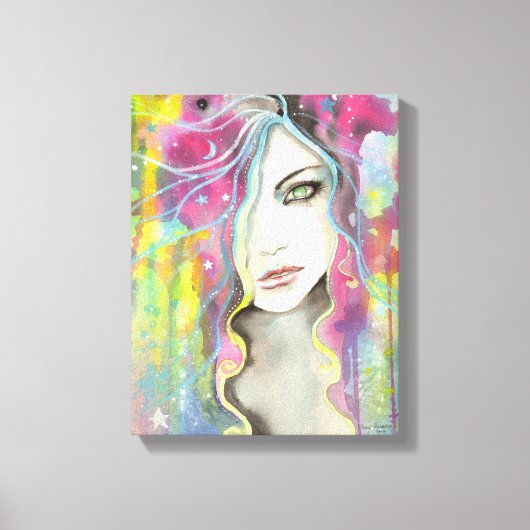 Celestial Vision Girl in de Stars Pop Fantasy Art Canvas Afdruk (Voorkant)