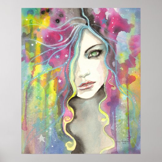 Celestial Vision Girl in de Stars Pop Fantasy Art Poster (Voorkant)