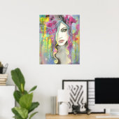 Celestial Vision Girl in de Stars Pop Fantasy Art Poster (Thuiskantoor)