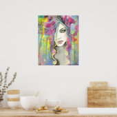 Celestial Vision Girl in de Stars Pop Fantasy Art Poster (Keuken)