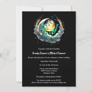 Celestial volle maan zwart groen gloeiende nachtel kaart