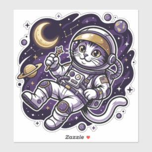 Celestial Voyager: Paarse Ruimtereiziger Kat Ruimt Sticker