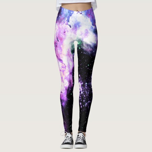 Celestial Vuurwerk Paarse Sparkle Leggings (Voorkant)
