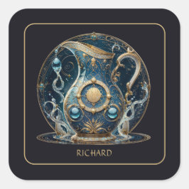Celestial Water Bearer Zodiac Black Gold Aquarius Vierkante Sticker