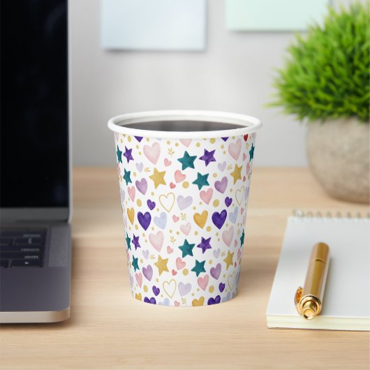 Celestial Watercolor Hearts Papieren Bekers (Insitu)