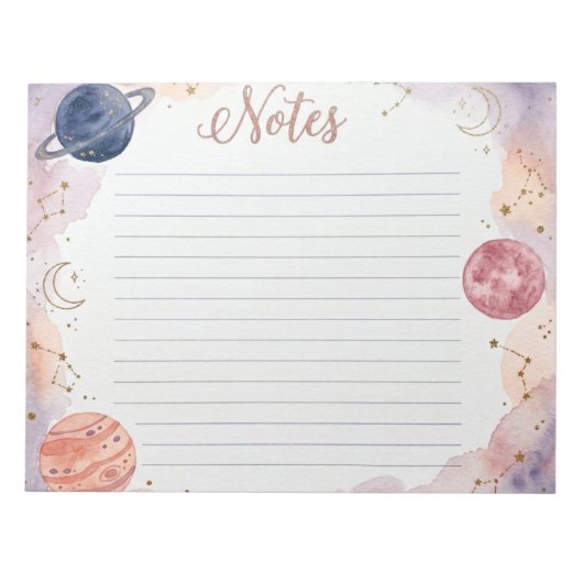 Celestial Watercolor Planets Celestial Notitieblok (Voorkant)