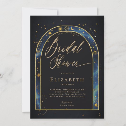 Celestial Waters Arch Starry Zodiac Bridal Shower Kaart (Voorkant)