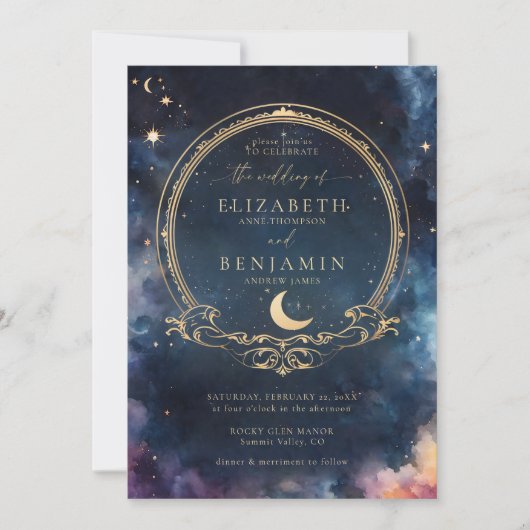 Celestial Waters Midnight Blue Elegant Wedding Kaart (Voorkant)