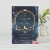 Celestial Waters Midnight Blue Elegant Wedding Kaart (Staand voorkant)