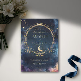 Celestial Waters Midnight Blue Elegant Wedding Kaart