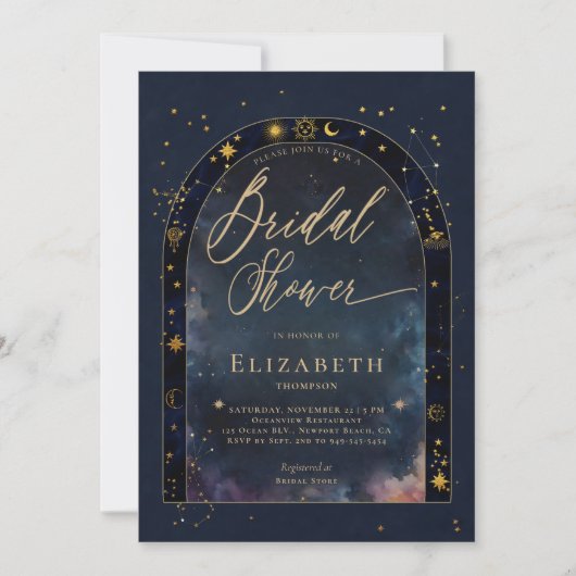 Celestial Waters Starry Zodiac Moon Bridal Shower Kaart (Voorkant)