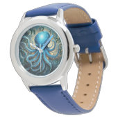 Celestial Waves: Blue Octopus Fractal Art,  Horloge (Gekanteld)