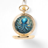 Celestial Waves: Blue Octopus Fractal Art,  Horloge (Voorkant)