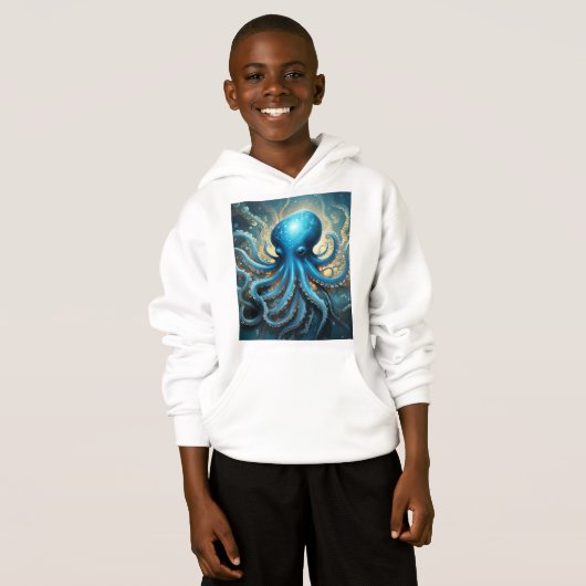 Celestial Waves: De Blauwe Octopus Fractal Art (Voorkant volledig)