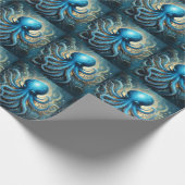 Celestial Waves: De Blauwe Octopus Fractal Art Cadeaupapier (Hoek)