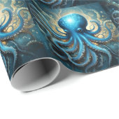 Celestial Waves: De Blauwe Octopus Fractal Art Cadeaupapier (Rol Hoek)