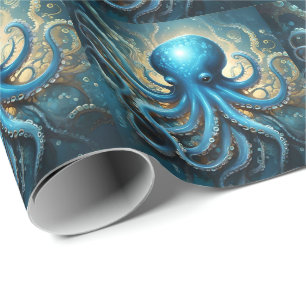 Celestial Waves: De Blauwe Octopus Fractal Art Cadeaupapier