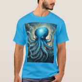 Celestial Waves: De Blauwe Octopus Fractal Art T-shirt (Voorkant)