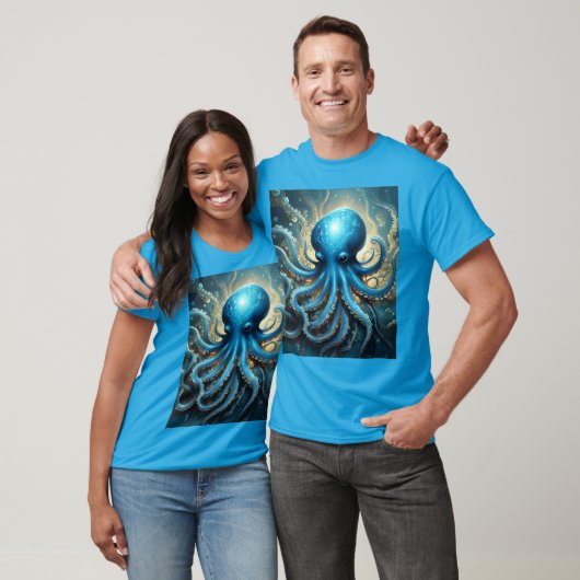Celestial Waves: De Blauwe Octopus Fractal Art T-shirt (Unisex)