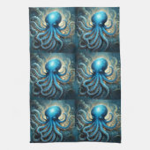 Celestial Waves: De Blauwe Octopus Fractal Art Theedoek (Verticaal)