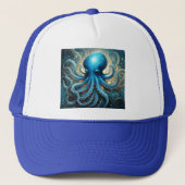 Celestial Waves: De Blauwe Octopus Fractal Art Trucker Pet (Voorkant)