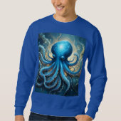 Celestial Waves: De Blauwe Octopus Fractal Art Trui (Voorkant)