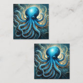 Celestial Waves: De Blauwe Octopus Fractal Art Vierkante Visitekaartje (Voorkant / Achterkant)