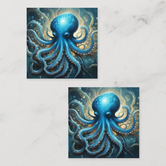 Celestial Waves: De Blauwe Octopus Fractal Art Vierkante Visitekaartje (Voorkant / Achterkant)