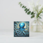 Celestial Waves: De Blauwe Octopus Fractal Art Vierkante Visitekaartje (Staand voorkant)