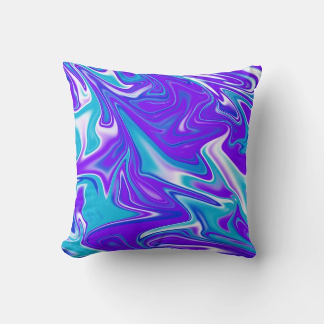 Celestial Waves: het blauw-witte en Paarse marmer Kussen (Voorkant)