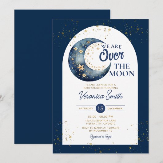 Celestial We zijn over het Moon Navy baby shower Kaart (Voorkant / Achterkant)