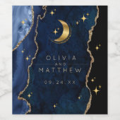 Celestial Wedding Blue and Gold Wedding  Wijn Etiket (Enkel label)