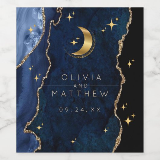 Celestial Wedding Blue and Gold Wedding  Wijn Etiket (Enkel label)