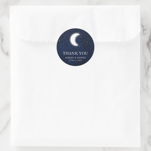 Celestial Wedding Blue Sky Moon Sterren Dank u Ronde Sticker (Tas)