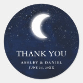 Celestial Wedding Blue Sky Moon Sterren Dank u Ronde Sticker (Voorkant)