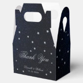 Celestial Wedding Blue Sterrennacht Calligraphy Bedankdoosjes (Geopend)