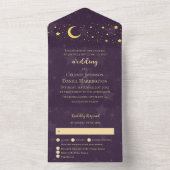 Celestial Wedding Deep Paarse Moon en Stars All In One Uitnodiging (Binnen)