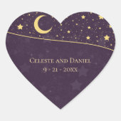 Celestial Wedding Deep Paarse Stars en Moon Hart Sticker (Voorkant)