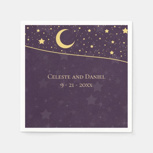 Celestial Wedding Deep Paarse Stars en Moon Servet (Voorkant)