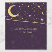 Celestial Wedding Deep Paarse Stars en Moon Wijn Etiket (Enkel label)