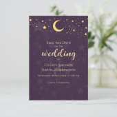Celestial Wedding Deep Paarse Stars Moon Save The Date (Staand voorkant)