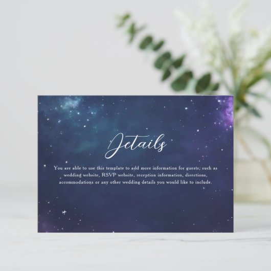 Celestial Wedding Details Kaart met Monogram (Staand voorkant)