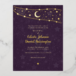 Celestial Wedding Fancy Gold Deep Paarse Folie Uitnodiging Briefkaart