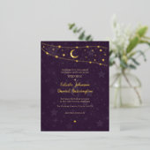 Celestial Wedding Fancy Gold Deep Paarse Folie Uitnodiging Briefkaart (Staand Voorkant)
