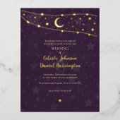 Celestial Wedding Fancy Gold Deep Paarse Folie Uitnodiging Briefkaart (Voorkant)