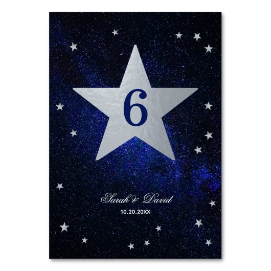 Celestial Wedding Faux Silver Foil Star Blue Sky Kaart (Achterkant)